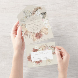 クリームベージュ |パンパスドライグラスフローラ | 結婚s オールインワン招待状