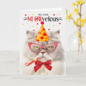 クリームペルシャ猫ニャーヴェロス誕生日 カード (黄色い花)