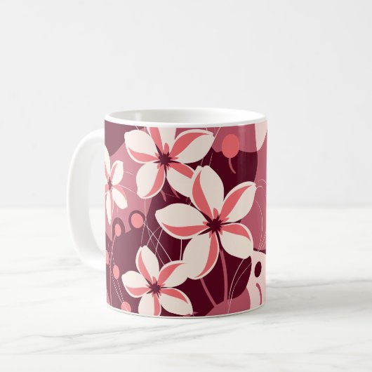クリームホワイトとピーチピンクの花柄 コーヒーマグカップ (正面左)