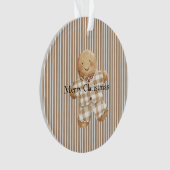 クリームホワイトのストライプのジンジャーブレッドクリスマス オーナメント (正面)