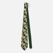 クリームホワイトの芍薬のフラワーパターン ネクタイ (正面)