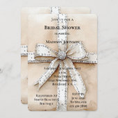 クリームホワイトシルバーグリジーグラムボウブライダルシャワー 招待状 (正面/裏面)