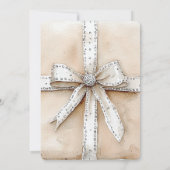 クリームホワイトシルバーグリジーグラムボウブライダルシャワー 招待状 (裏面)