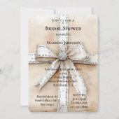 クリームホワイトシルバーグリジーグラムボウブライダルシャワー 招待状 (正面)