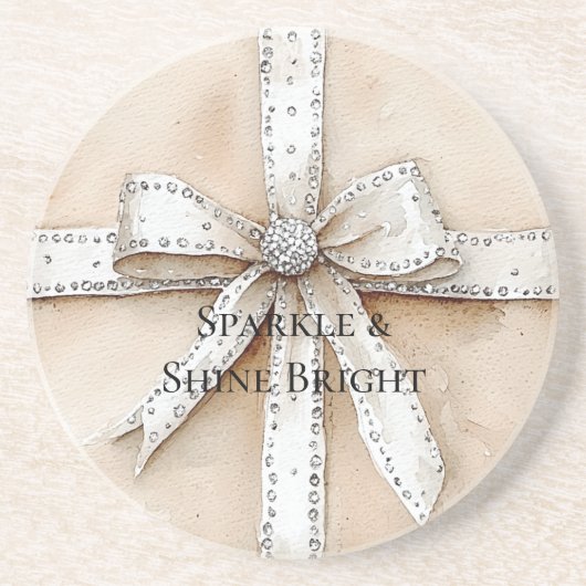 クリームホワイトシルバーグリジーグラムボウ誕生日 コースター (正面)