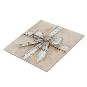 クリームホワイトシルバーグリジーグラムボウ誕生日 タイル (側面)