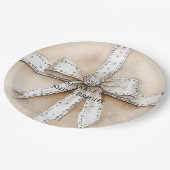 クリームホワイトシルバーグリジーグラムボウ誕生日 ペーパープレート (アングル)