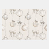 クリームホワイトシルバーグリジーグラムボウ ラッピングペーパーシート (正面2)