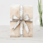 クリームホワイトシルバーグリジージーグラムボウクリスマス カード (裏面)