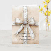 クリームホワイトシルバーグリジージーグラムボウクリスマス カード (黄色い花)