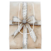 クリームホワイトシルバーグリジージーグラムボウクリスマス ミディアムペーパーバッグ (裏面)