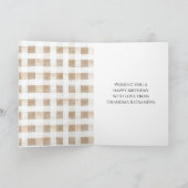 クリームホワイトチェック柄ストライプ花馬誕生日 カード (内部)