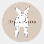 クリームホワイトハッピーイースターバニー ラウンドシール (正面)