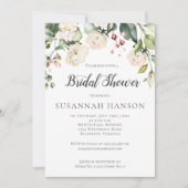 クリームホワイトピンクウォーターカラーフローラブライダルシャワー 招待状 (正面)