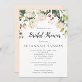 クリームホワイトピンクウォーターカラーフローラブライダルシャワー 招待状 (正面/裏面)