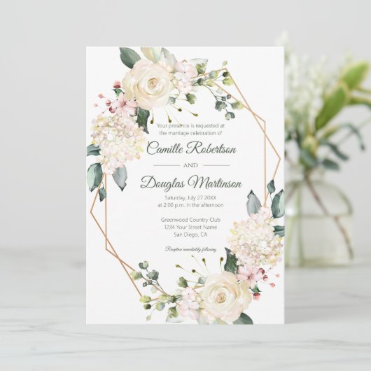 クリームホワイトピンクフローラジオメト結婚リ | 招待状 (スタンド正面)