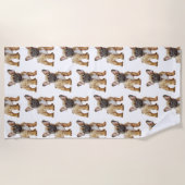 クリームホワイトフレンチドッグ ビーチタオル (正面)