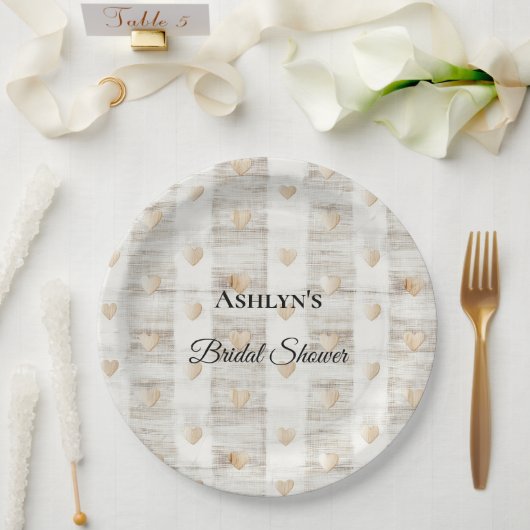 クリームホワイトベージュボホハートブライダルシャワー ペーパープレート (ウェディング)