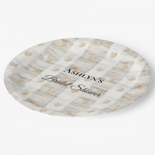 クリームホワイトベージュボホハートブライダルシャワー ペーパープレート (アングル)