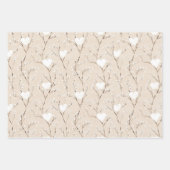クリームホワイトベージュボホハートブライダルシャワー ラッピングペーパーシート (正面3)