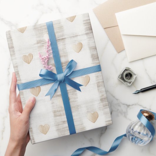 クリームホワイトベージュボホハートブライダルシャワー ラッピングペーパー (ギフト)