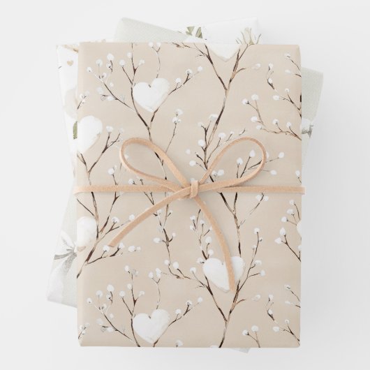 クリームホワイトボウズハートボホフローラ誕生日 ラッピングペーパーシート (インサイチュ)
