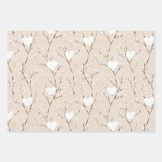 クリームホワイトボウズハートボホフローラ誕生日 ラッピングペーパーシート (正面)