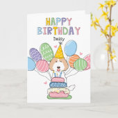 クリームホワイトラブラドールドッグハッピーバースデーカード カード (黄色い花)