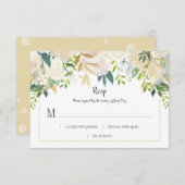 クリームホワイトローズカスケードグリッターグリーンリーRSVP | 出欠カード (正面/裏面)