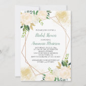 クリームホワイトローズグリーンリージオメトリックブライダルシャワー 招待状 (正面)