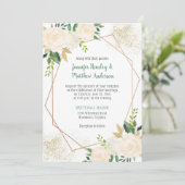 クリームホワイトローズ幾何モダン金ゴールドグリッター 招待状 (スタンド正面)