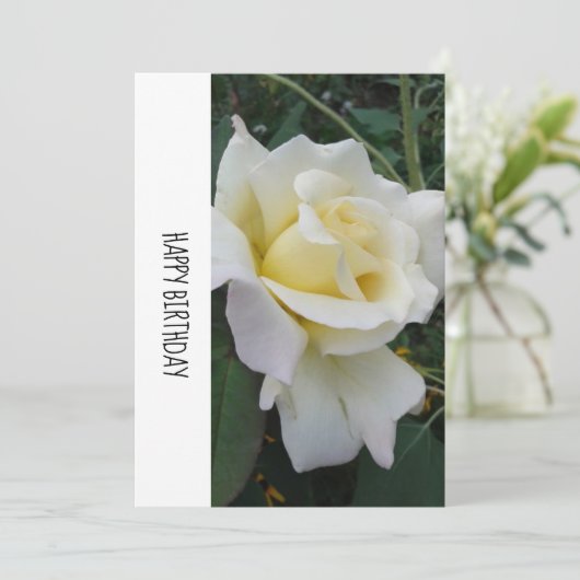 クリームホワイトローズ誕生日カード (スタンド正面)