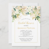 クリームホワイトローズ金ゴールドアクセントブライダルシャワー 招待状 (正面)