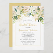 クリームホワイトローズ金ゴールドアクセントブライダルシャワー 招待状 (正面/裏面)