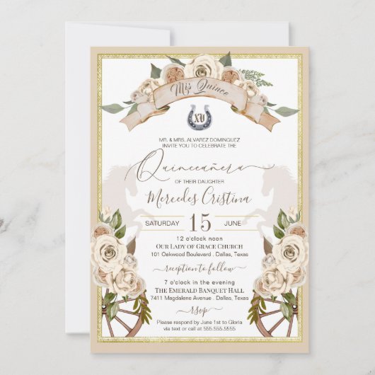 クリームホワイトローゼスウエスタンチャロキンセアニェラ 招待状 (正面)