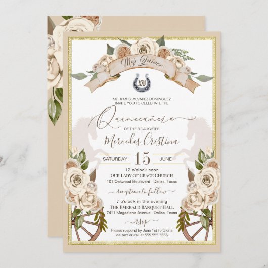 クリームホワイトローゼスウエスタンチャロキンセアニェラ 招待状 (正面/裏面)