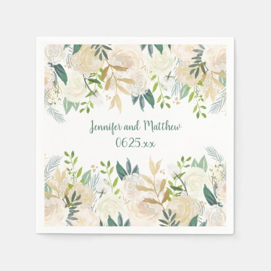クリームホワイトローゼスグリッターグリーンリー披露宴#2 | スタンダードカクテルナプキン (正面)