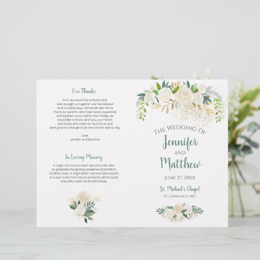 クリームホワイトローゼス金ゴールドグリッター結婚式 プログラム (スタンド正面)