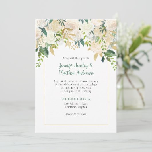 クリームホワイトローゼズカスケード結婚式招待状 招待状 (スタンド正面)