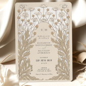 クリームホワイトヴィンテージアールヌーボー結婚フローラ 招待状