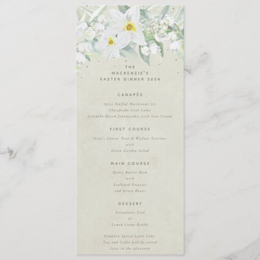 クリームホワイト春花模様フラット4コースイースター メニュー (正面)