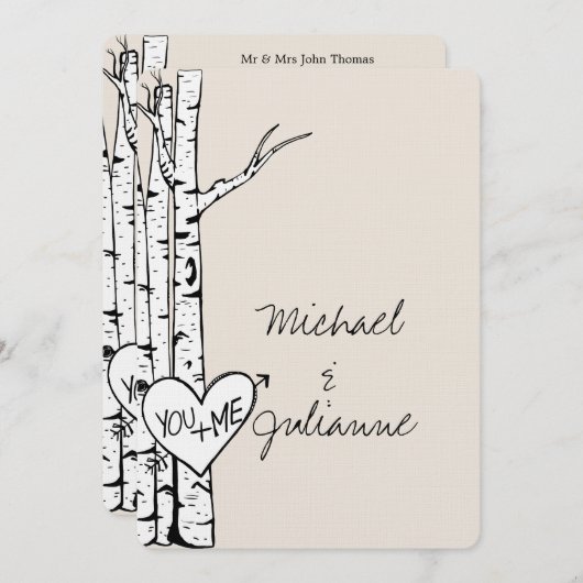 クリームホワイト樺の木結婚ツリーズ 招待状 (正面/裏面)