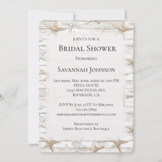 クリームホワイト海ヒトデビーチブライダルシャワー 招待状 (正面)