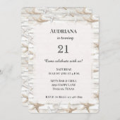 クリームホワイト海ヒトデビーチ誕生日 招待状 (正面/裏面)