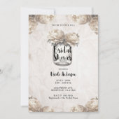 クリームホワイト牡丹メイソンジャー素朴ブライダルシャワー 招待状 (正面)