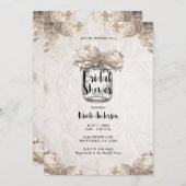 クリームホワイト牡丹メイソンジャー素朴ブライダルシャワー 招待状 (正面/裏面)