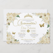 クリームホワイト金ゴールドバラフローラバタフライキンセアニェラ 招待状 (正面)