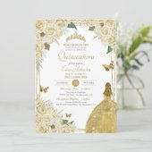 クリームホワイト金ゴールドフローラバタフライバラキンセアニェラ 招待状 (スタンド正面)