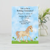 クリームホースかわいらしガールズ誕生日招待状 招待状 (スタンド正面)