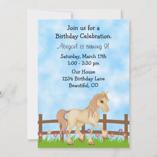 クリームホースアンドフラワーガールズ誕生日招待状 招待状 (正面)